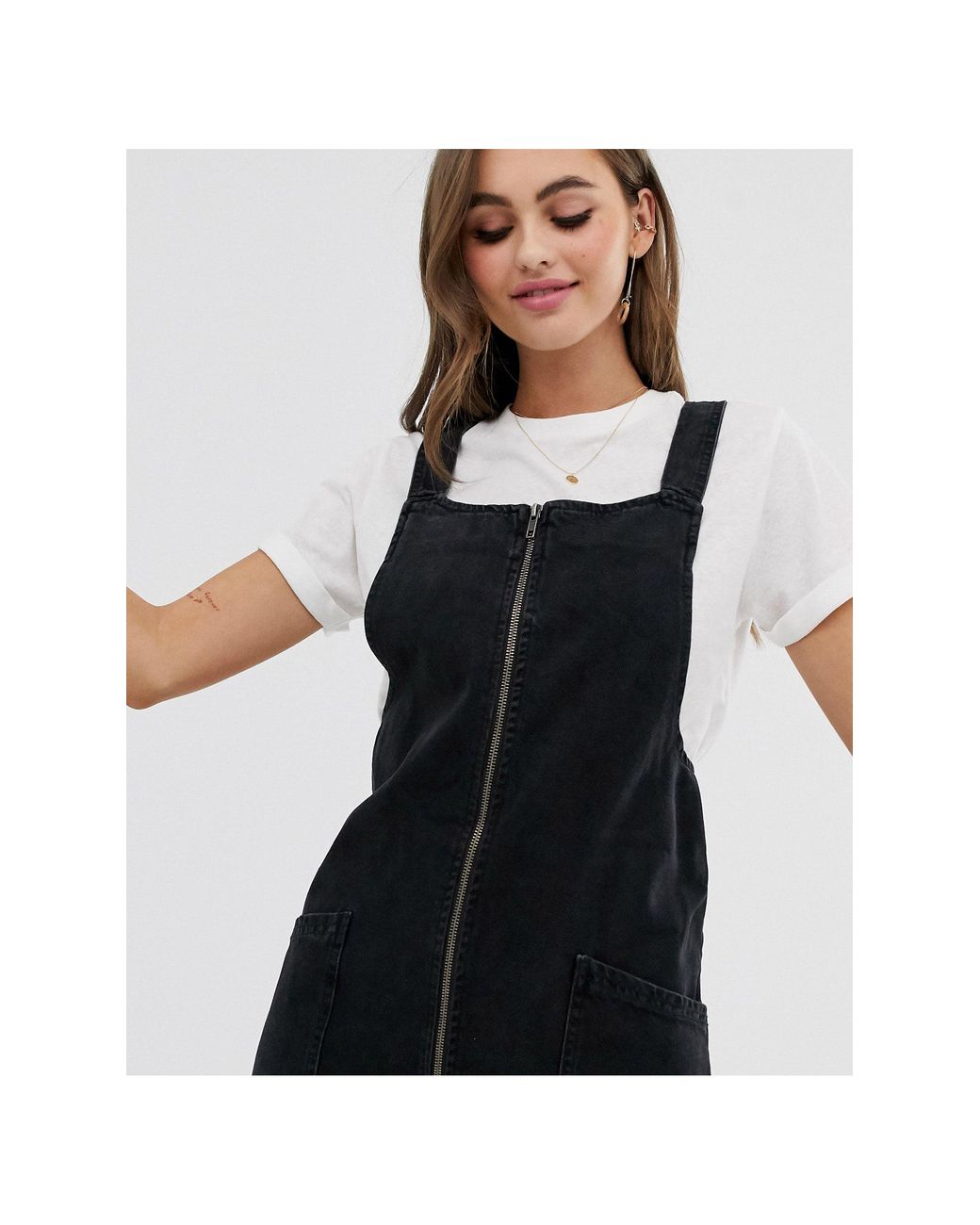 Robe chasuble en jean avec fermeture éclair sur le devant Pimkie en coloris  Noir | Lyst