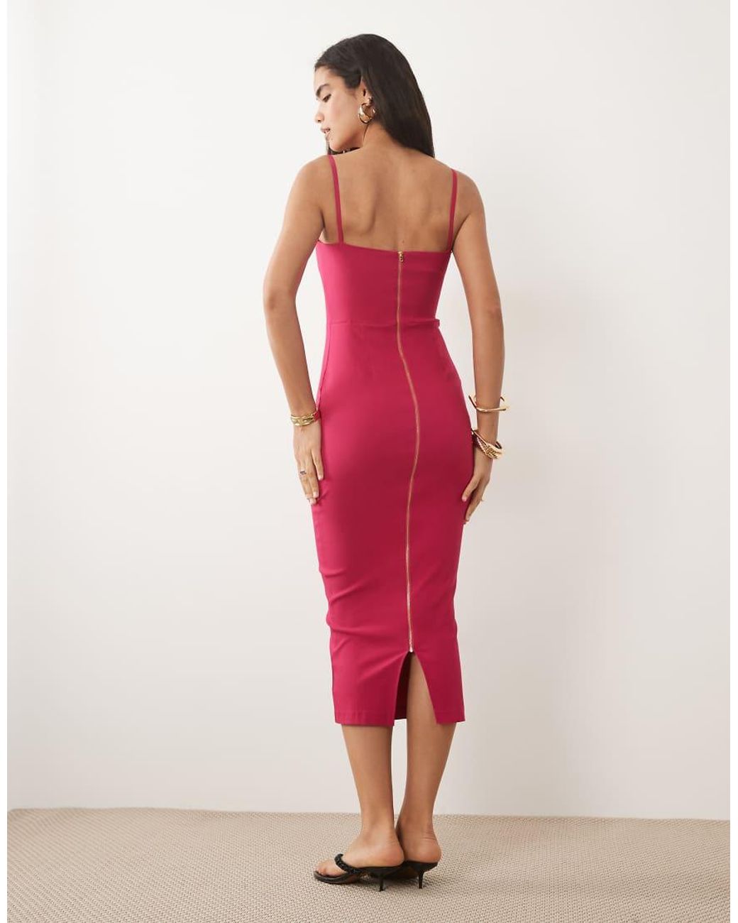 Vesper Pink Bengaline Cami Strap Midi Dress