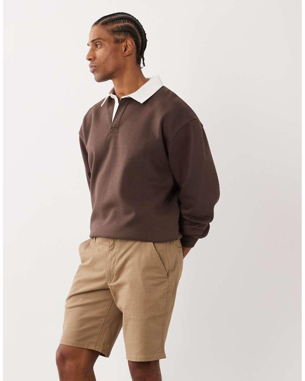 Farah Brown Hawk Straight Leg Twill Shorts for men