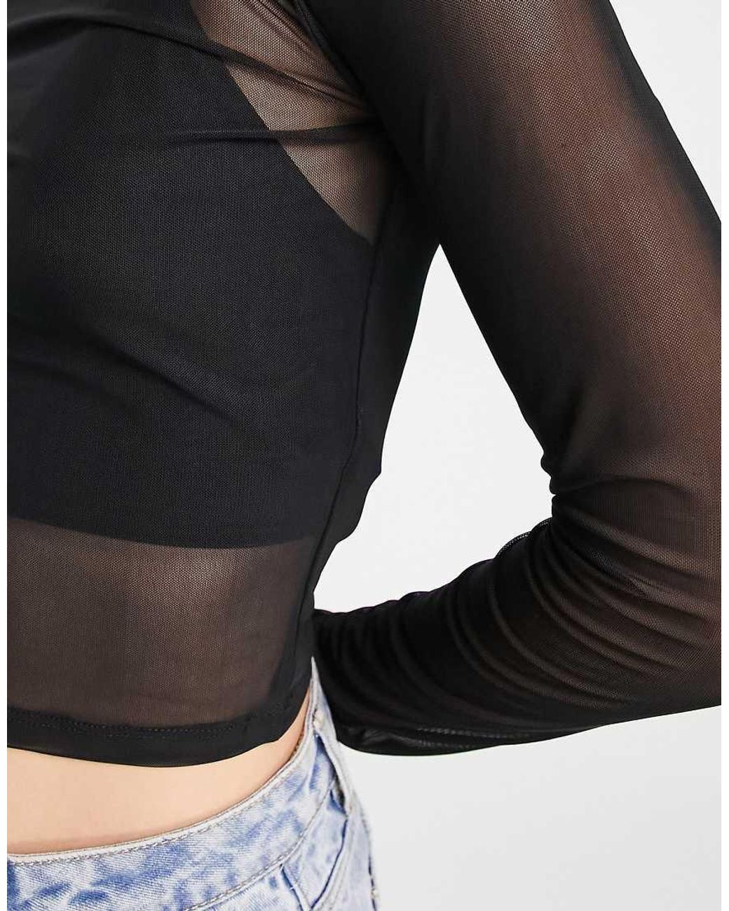Top Corto De Manga Larga De Malla De Asos Design Tall ASOS de color Black