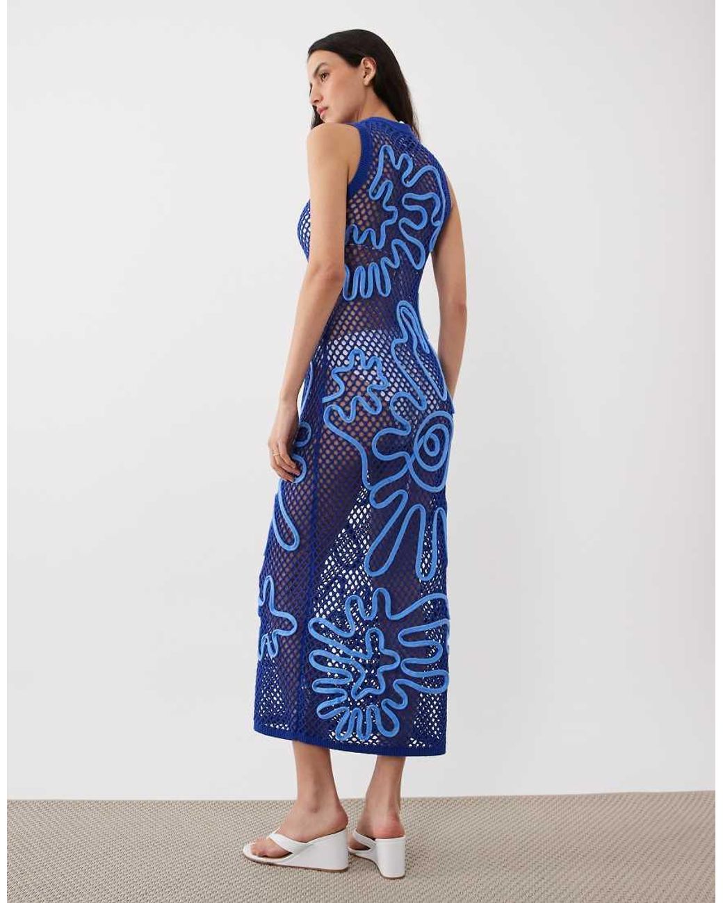 ASOS Blue Open Stitch Cornelli Pattern Maxi Dress