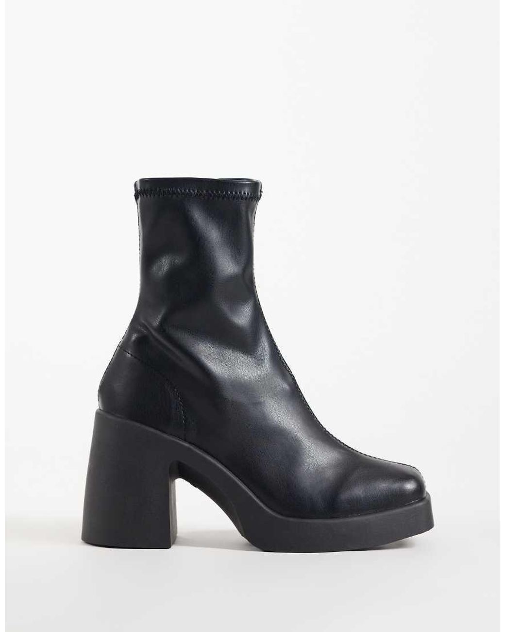 ASOS Blue Wide Fit Edison Square Toe Chunky Heeled Sock Boots