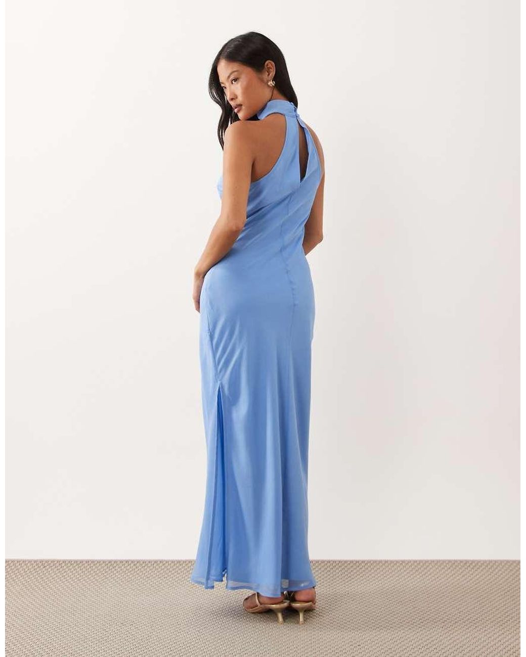 ASOS Blue Asos Design Petite Chiffon High Neck Midi Dress