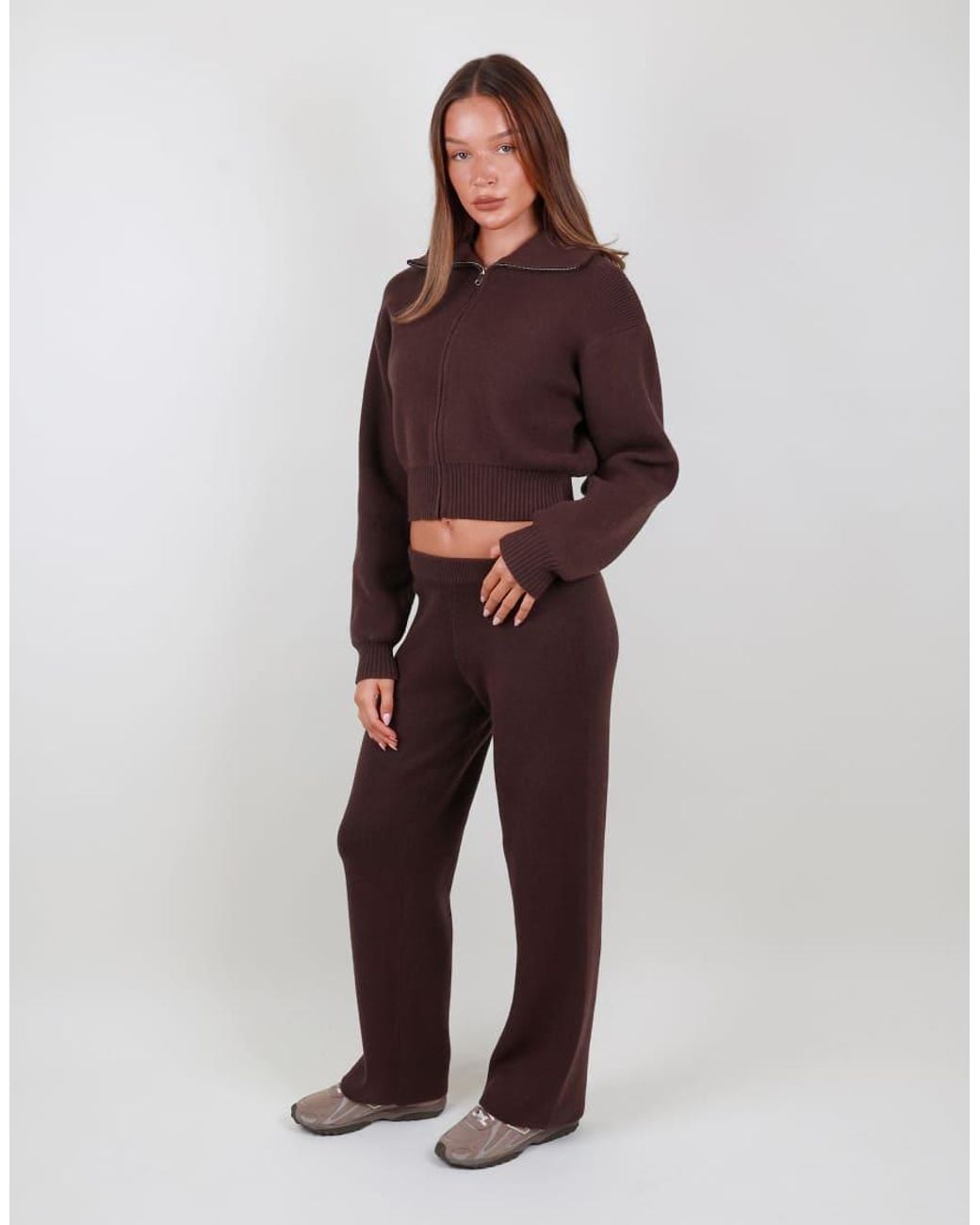SIMMI Collared Knit Zip Up Sweater