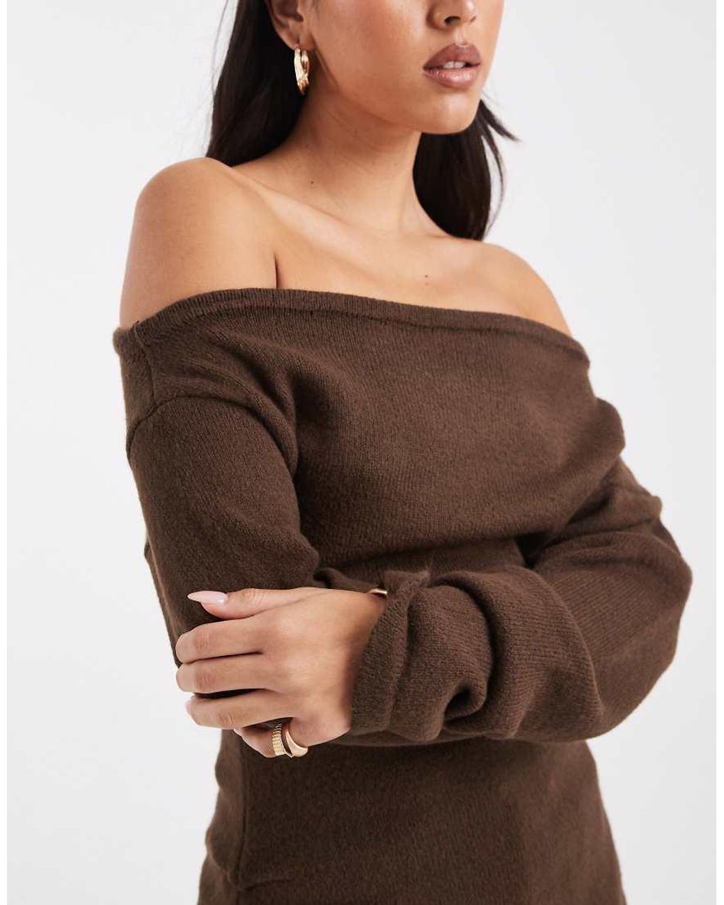 ASOS Brown Knitted One Shoulder Ruched Jumper