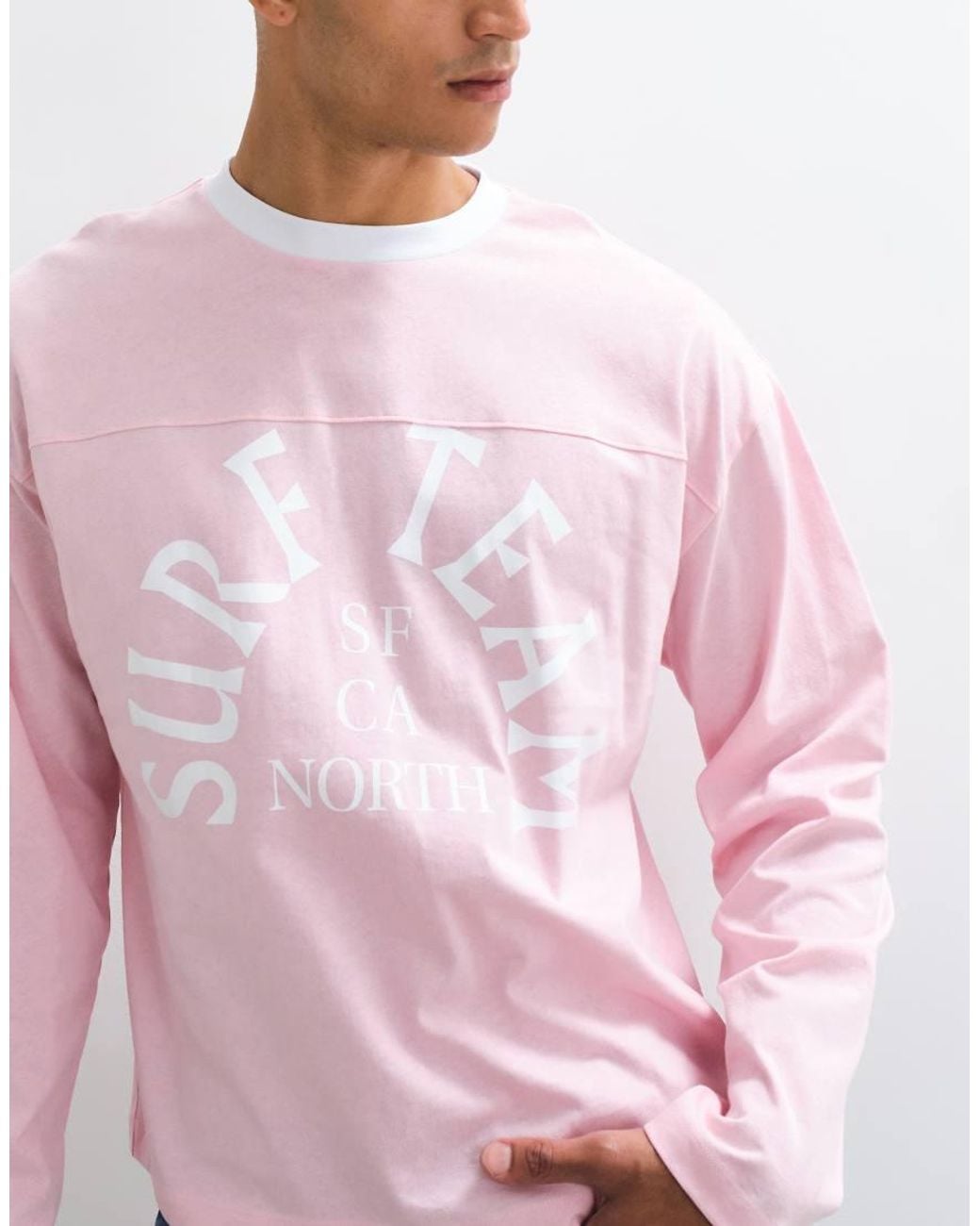 ASOS Red Boxy Oversized Long Sleeve T-shirt With Surf Team Graphic for men
