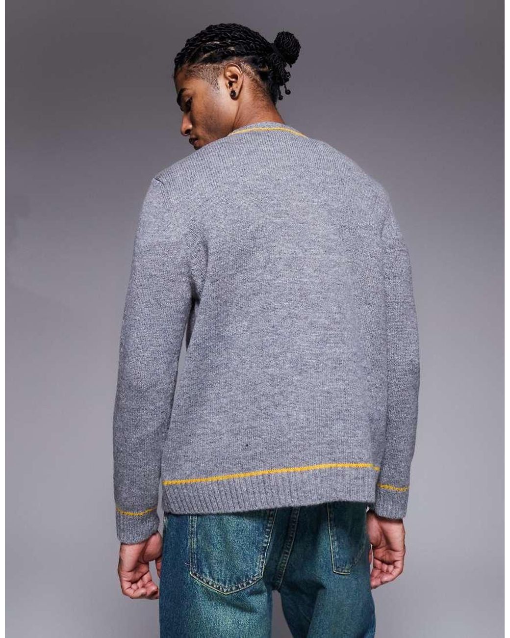 ASOS Gray Relaxed Knitted Crew Neck Jumper for men