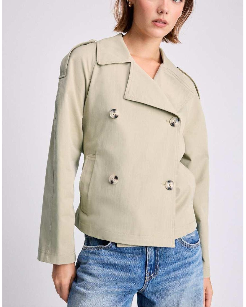Stradivarius Blue Short Trench Coat With Belt