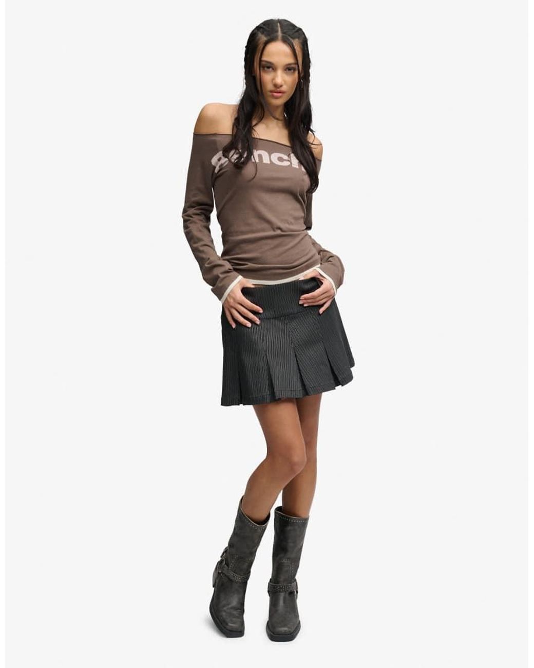 Bench x Superdry & Co White Logo Pleated Stripe Mini Skirt