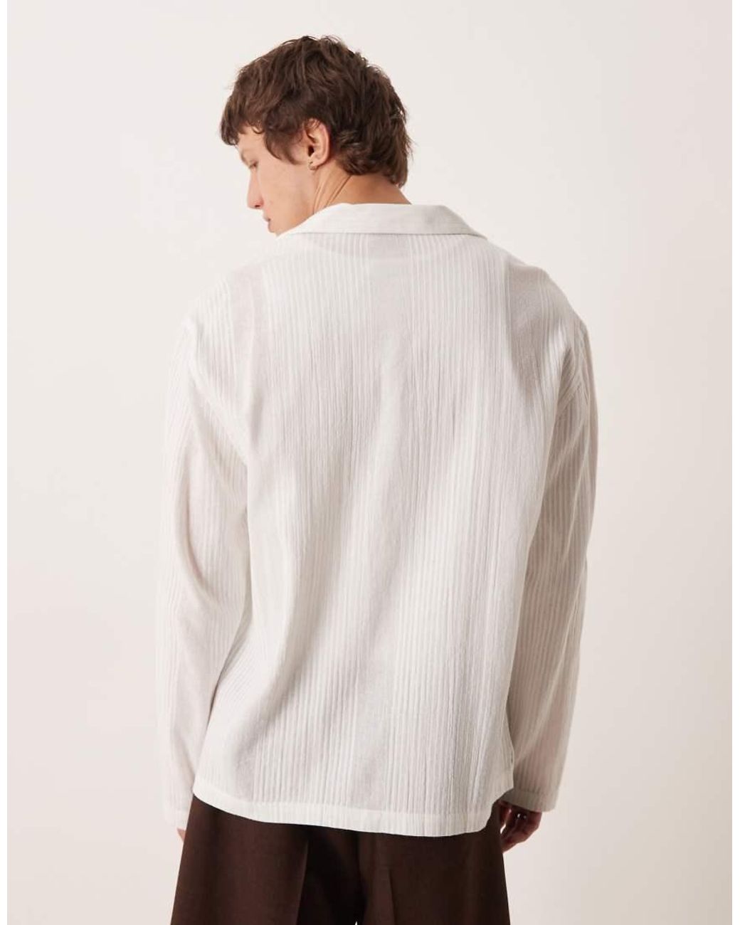 ASOS White Relaxed Revere Stripe Jacquard Shirt for men