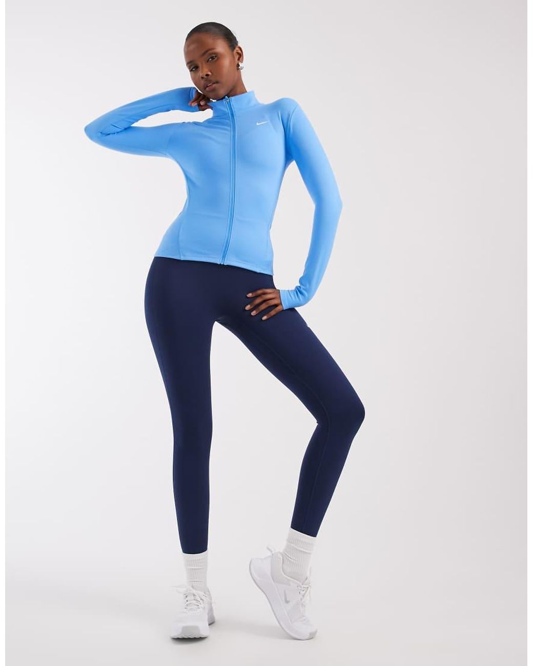 Nike Blue One Dri-fit Full Zip Fitted Long Sleeve Top