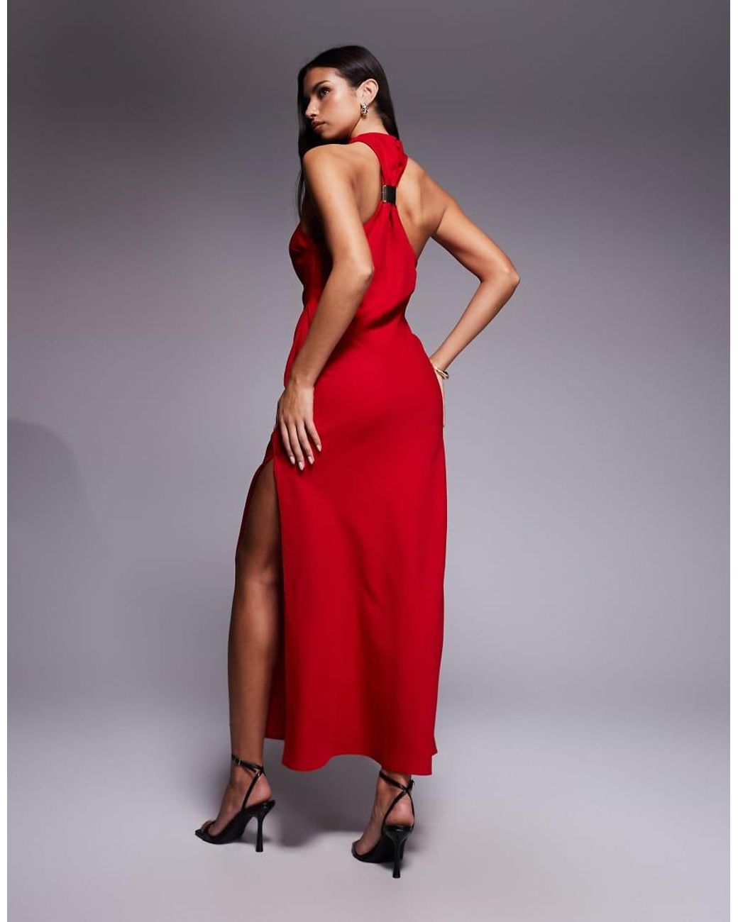 ASOS Red Twist Neck Midi Dress With Hardware Trim