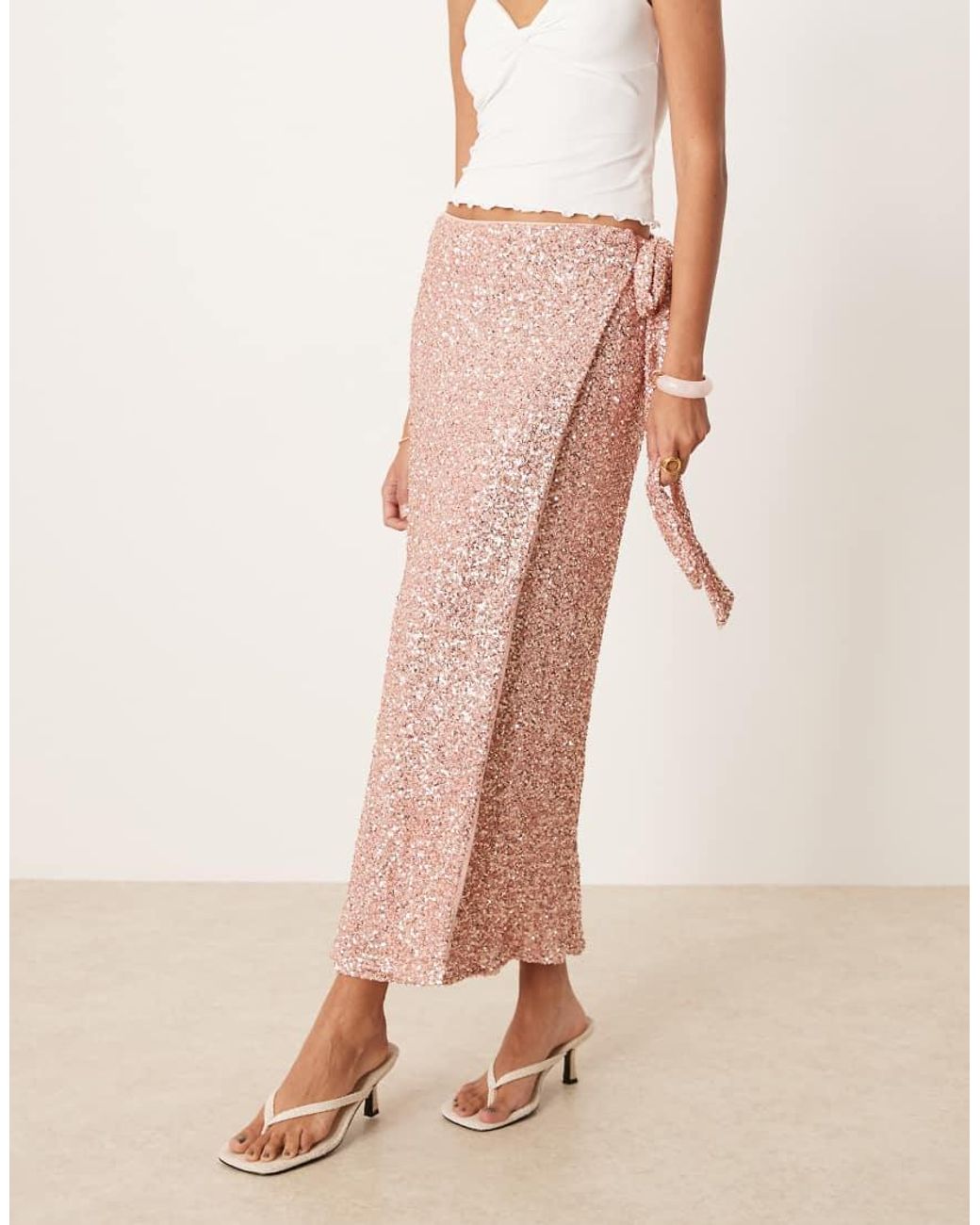 Maya Pink Embellished Wrap Midi Skirt