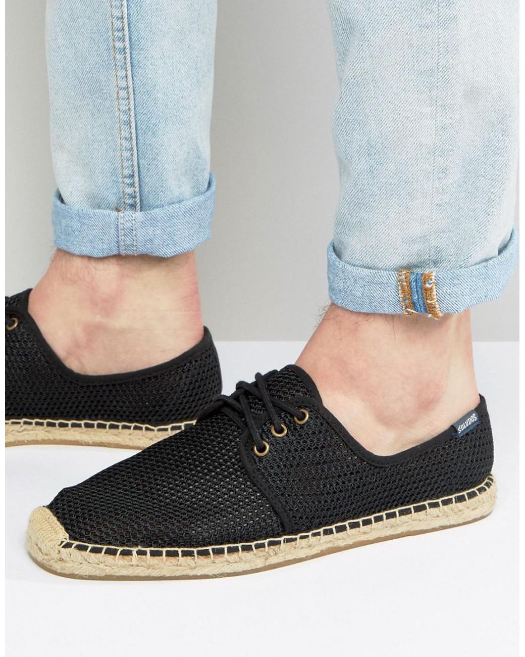 Soludos Mesh Lace Up Espadrilles in Black for Men | Lyst