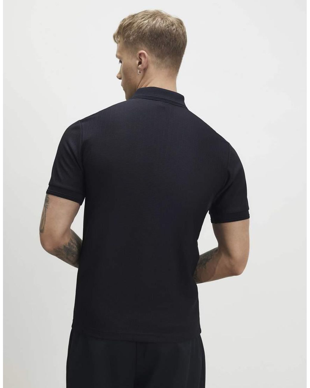 River Island Blue Muscle Fit Textured Zip Polo Shirt for men