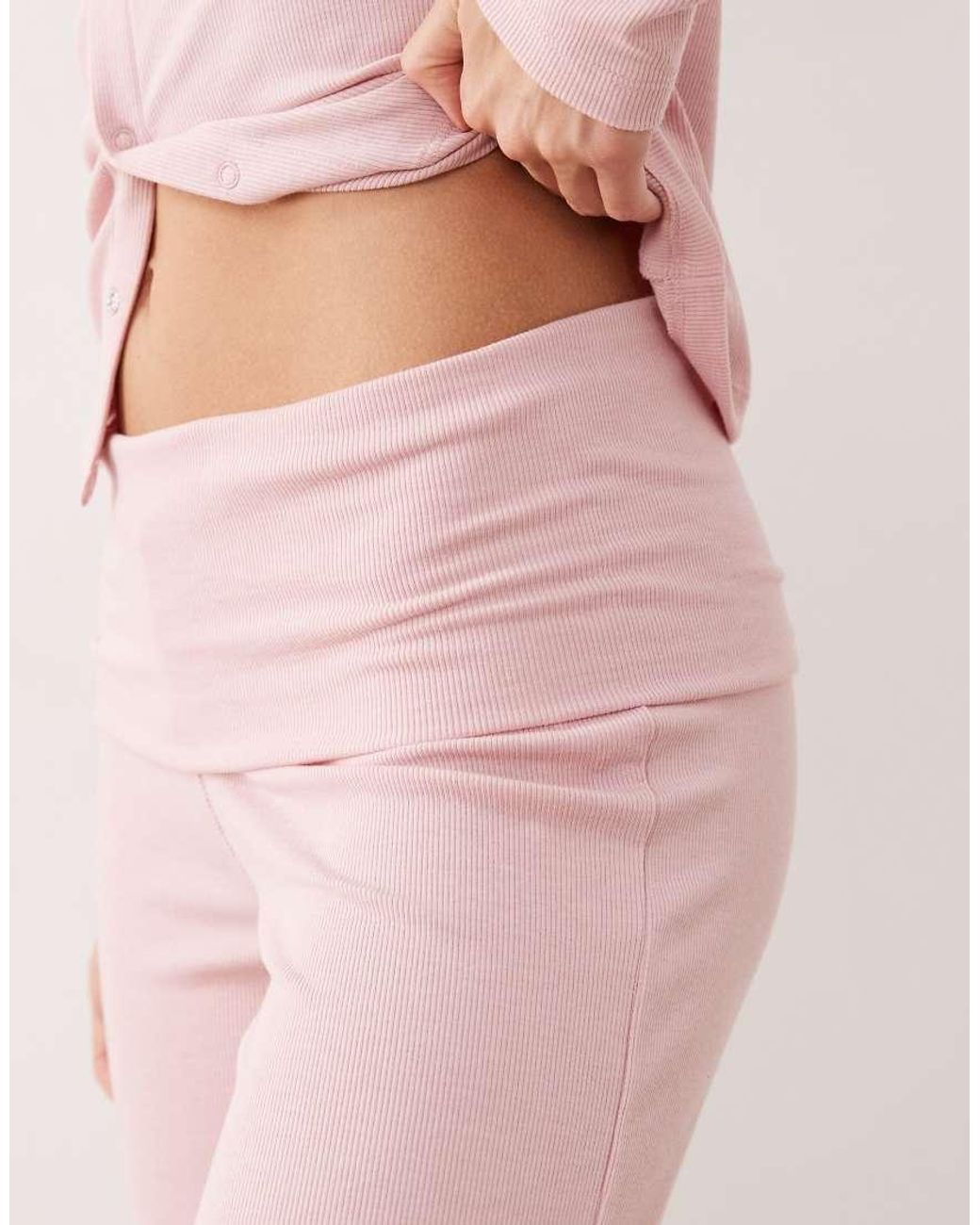 ASOS Pink Mix & Match Soft Rib Fold Over Pyjama Trouser