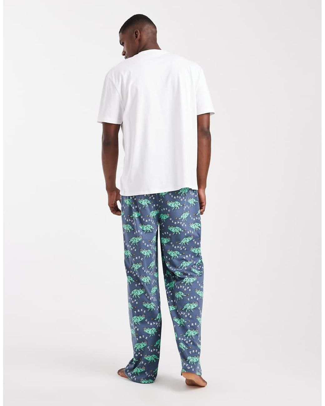 ASOS Blue Christmas Pyjama Set With Dinosaur Graphic for men