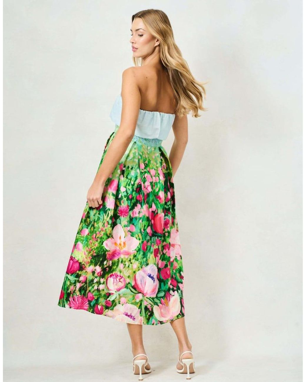 Hope & Ivy Green The Bloom Printed Bandeau Midi Dress
