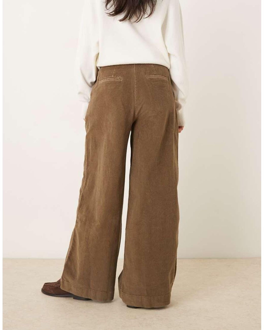 Aware Natural Extra Wide Leg Pleat Front Corduroy Trousers