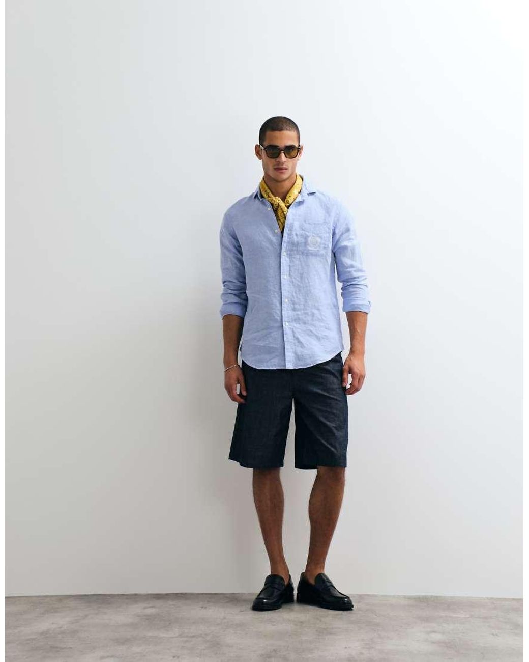 Polo Ralph Lauren Blue Wimbledon Capsule Crest Embroidered Pocket Linen Shirt for men