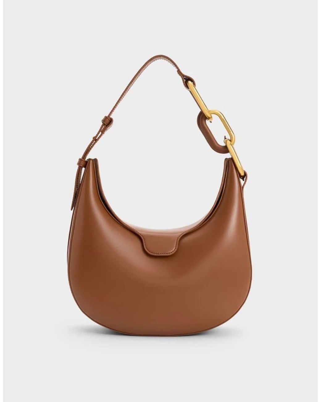 Charles & Keith Brown Kora Metallic-Accent Moon Bag