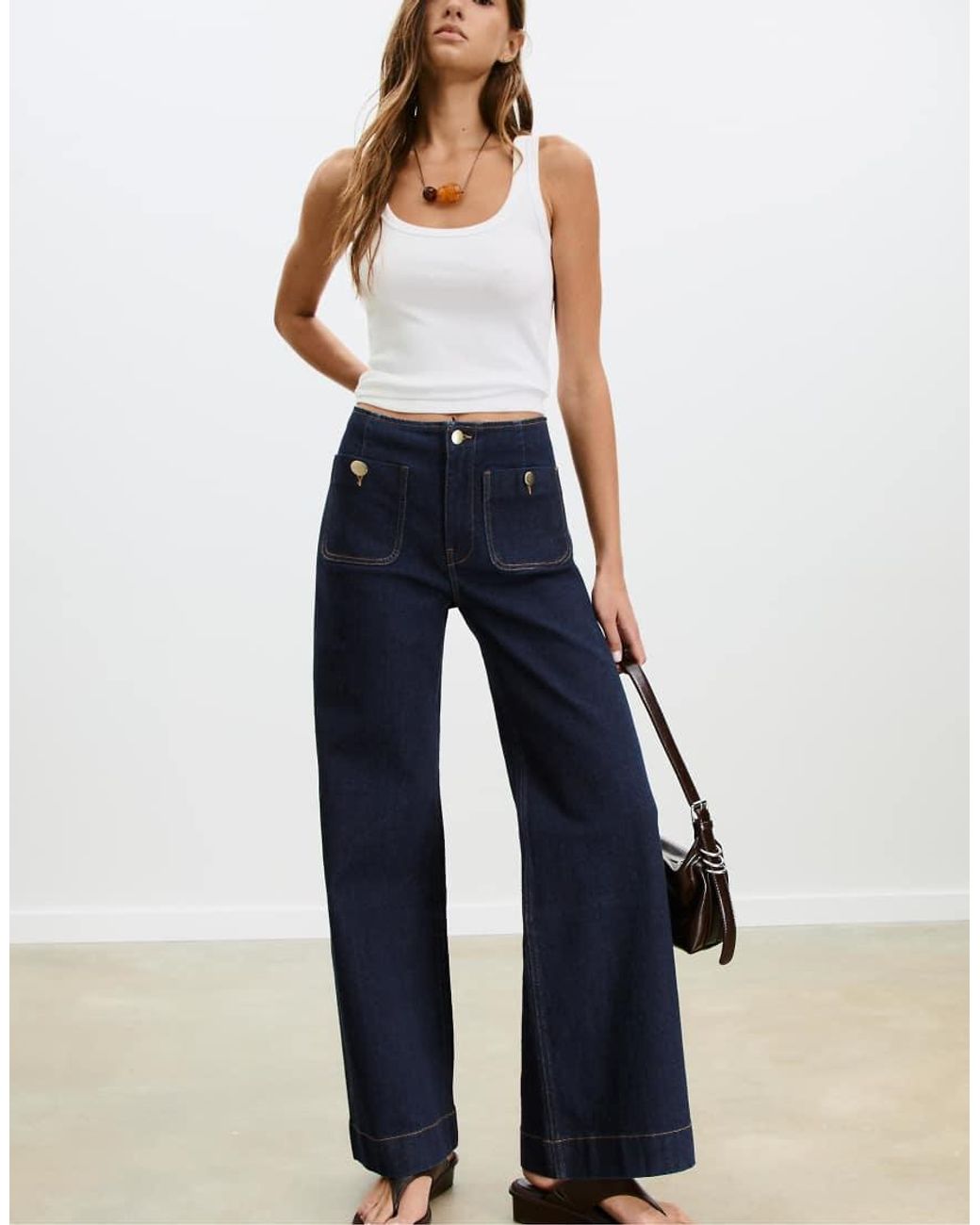 Stradivarius Blue D77 Minimalist Jeans With Pockets