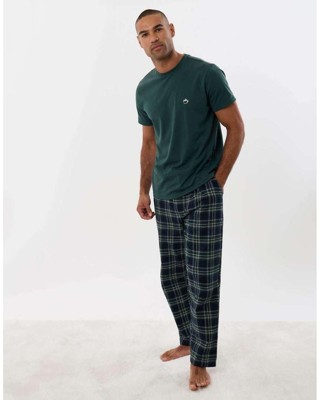 Threadbare Gray T-Shirt & Cotton Flannel Trousers Pyjama Set for men