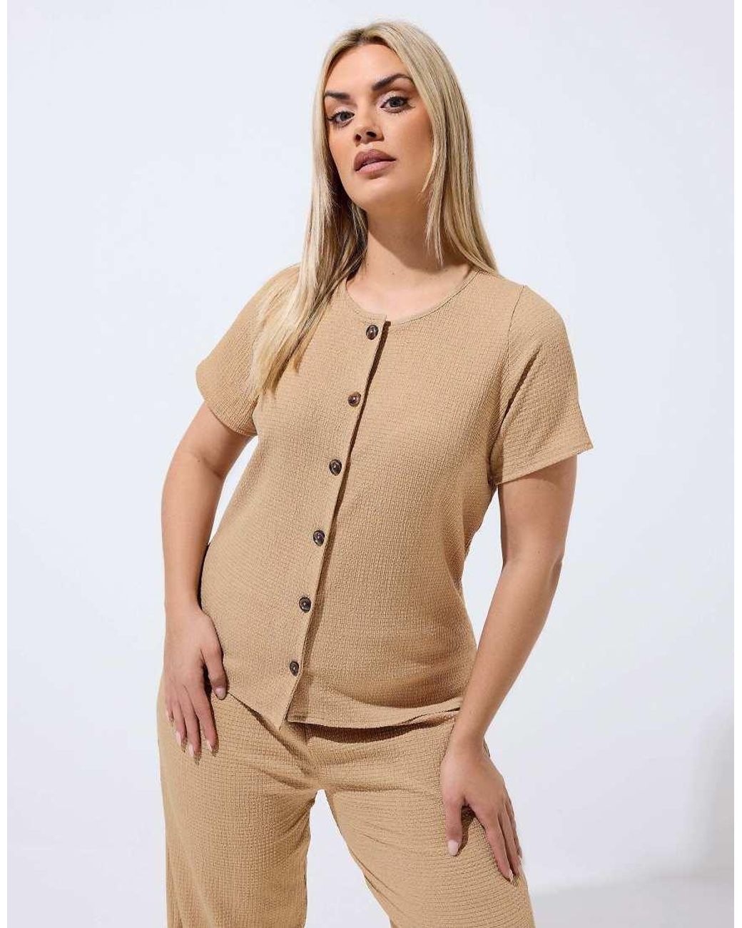 Yours Clothing Natural Crinkle Short Sleeve Top
