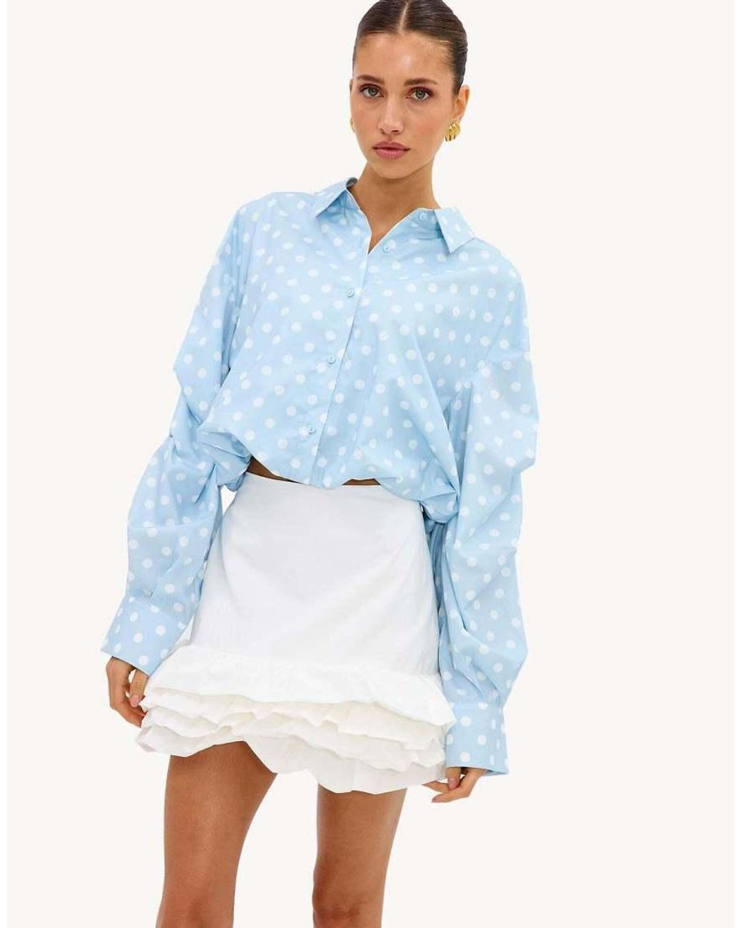 Loavies Blue Let Spring Begin Light Polka-Dot Blouse
