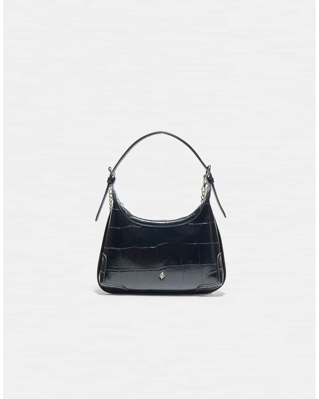 Stradivarius Blue Mock Croc Mini Chain Shoulder Bag