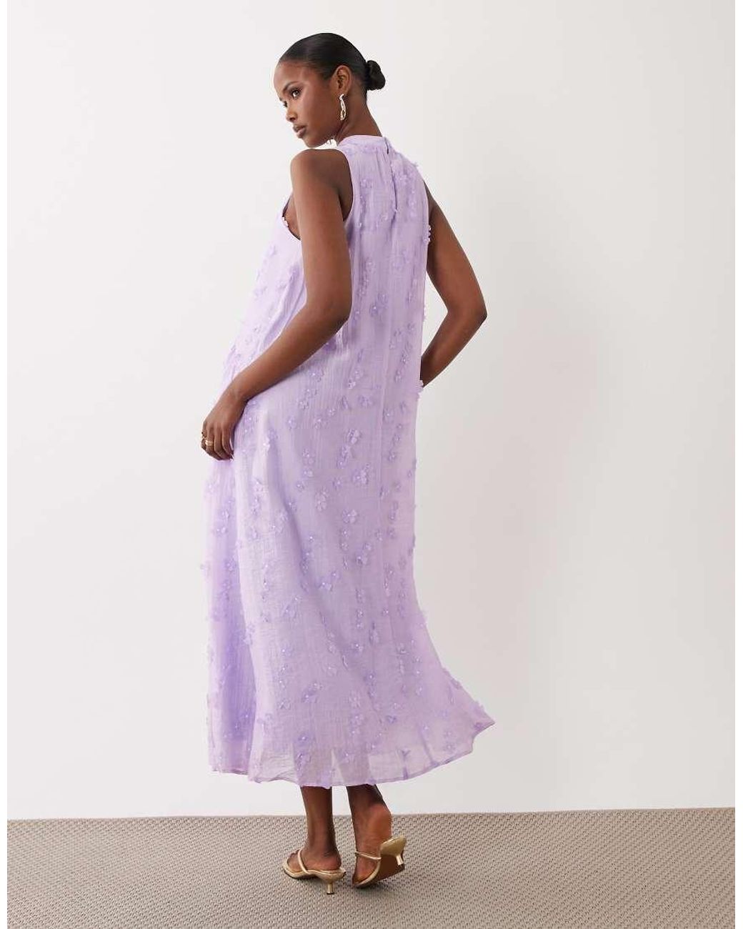 Vero Moda Purple High Neck 3d Floral Applique Full Midi Dress
