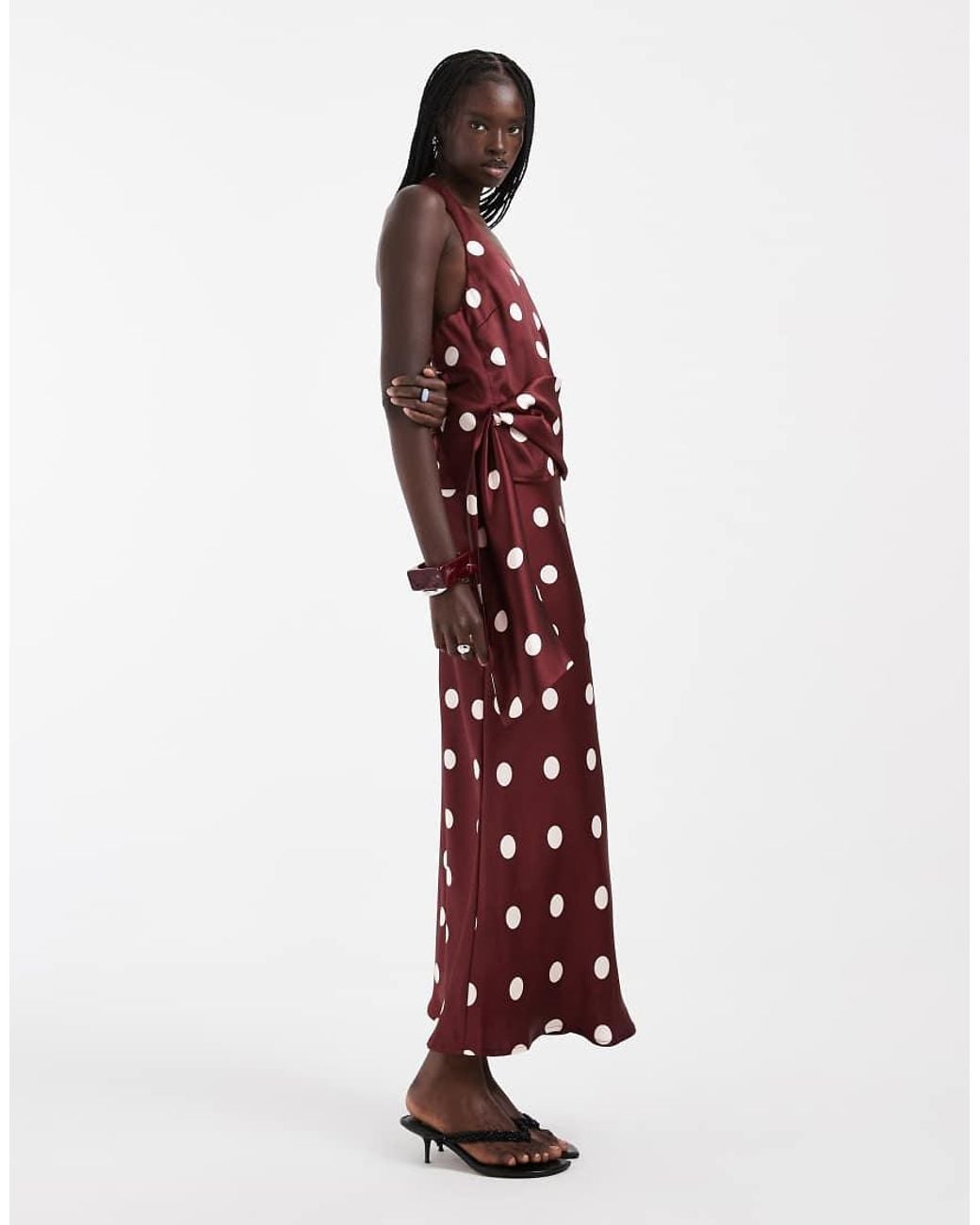 4th & Reckless Red Satin Halterneck Drape Waist Detail Top Co-Ord