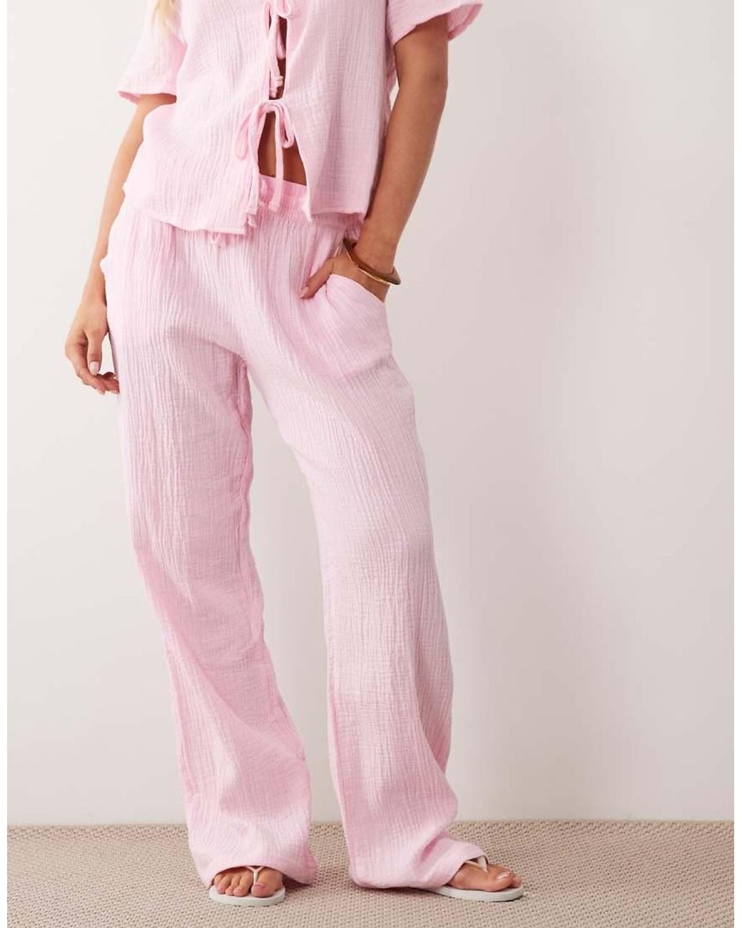 JDY Petite Pink Wide Leg Cheesecloth Trousers Co-ord