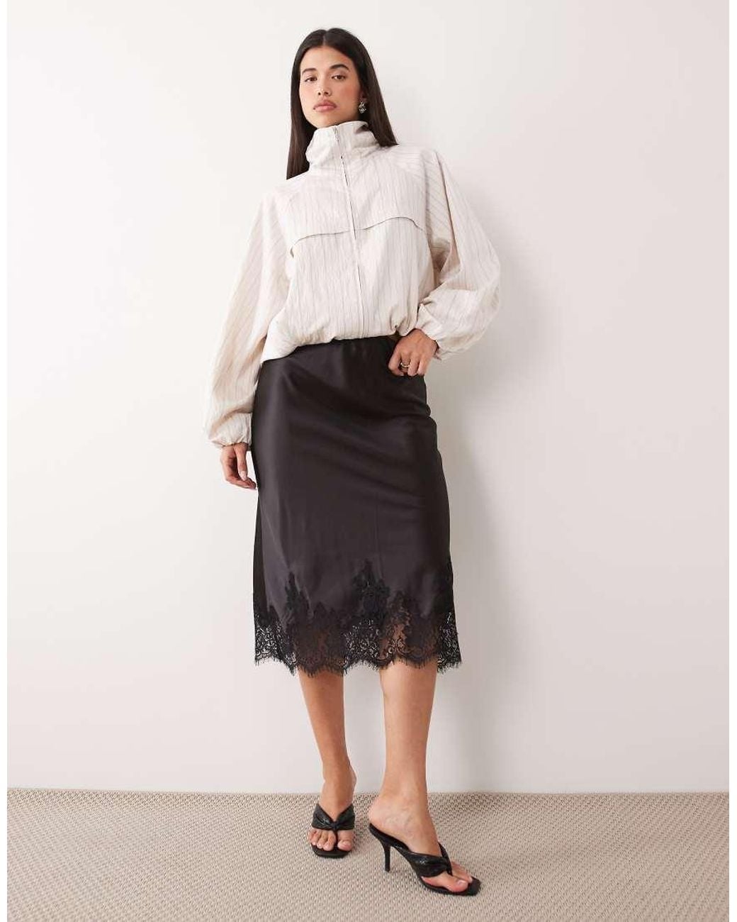 Gina Tricot Natural Lace Trim Satin Skirt