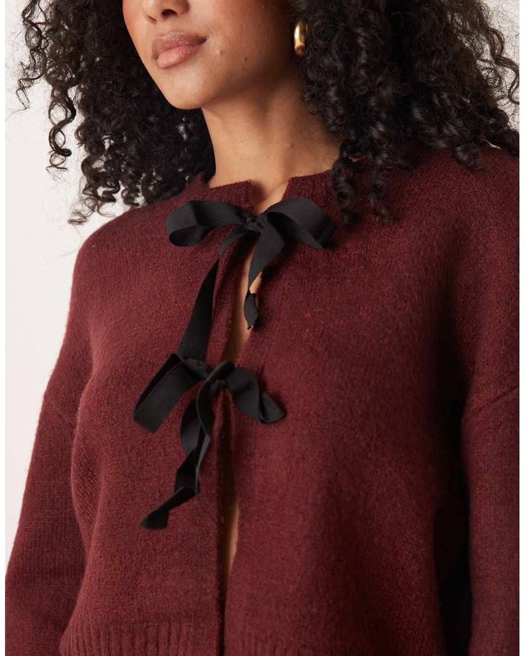Brave Soul Red Cropped Cardigan With Black Ribbon Ties