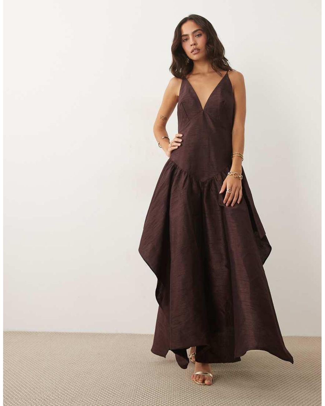 ASOS Brown High Low Hem Structured Midi Dress