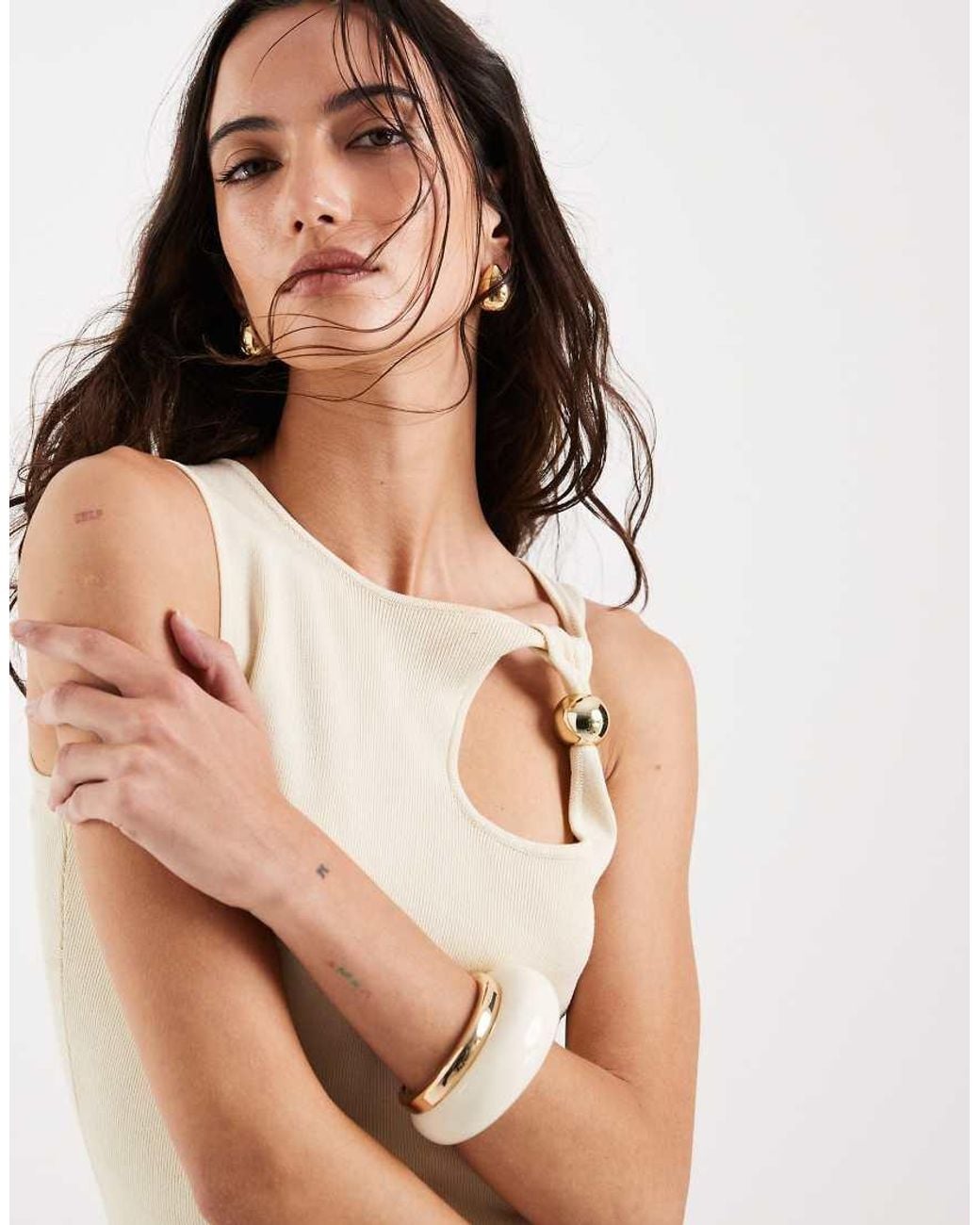 4th & Reckless White Fine Knit Hardware Cut Out Detail Sleeveless Dress