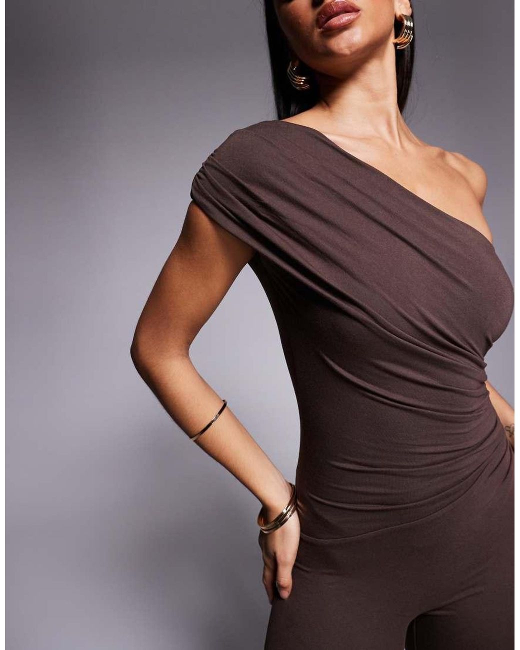 Oh Polly Purple Asymmetric Shoulder Jumpsuit