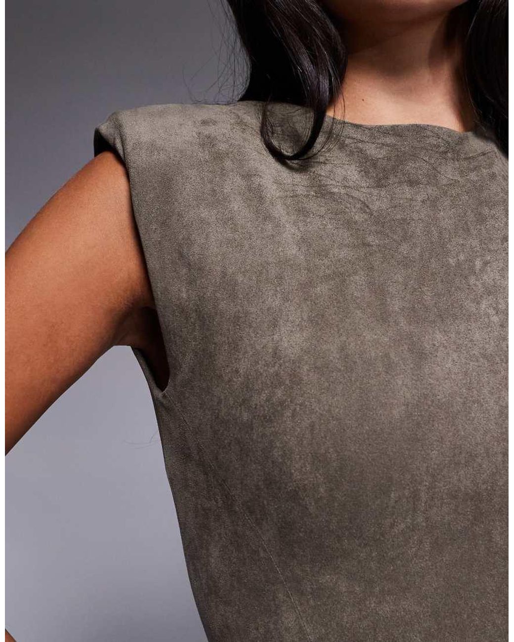 Wanderdoll Gray Faux Suede Padded Shoulder Body Co-Ord