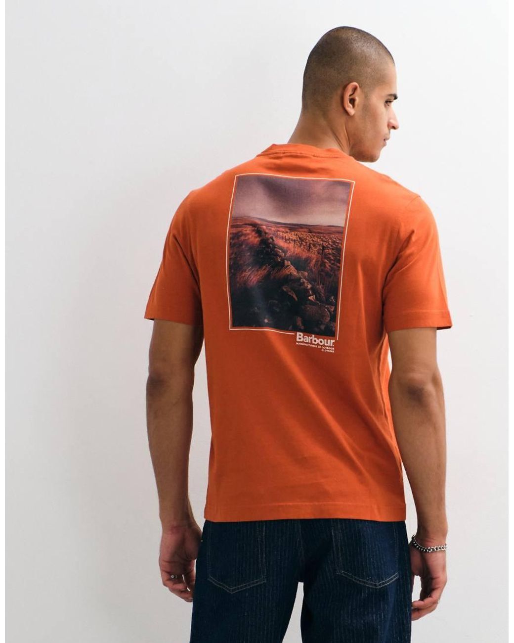 Barbour Orange Birchcliffe Short Sleeve Relaxed Graphic T-Shirt With Back Print for men