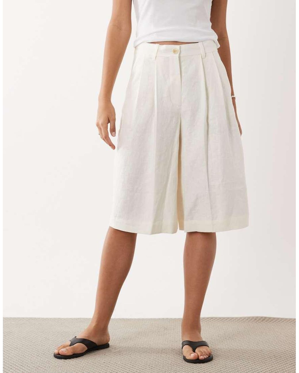 ARKET White Pure Linen Barrel Leg Longline Shorts
