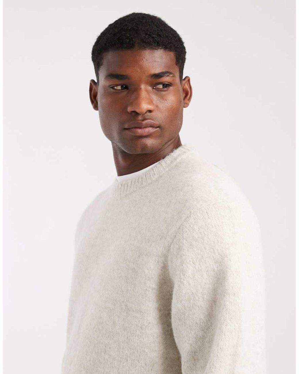 Only & Sons White Boxy Fit Crew Neck Knit for men