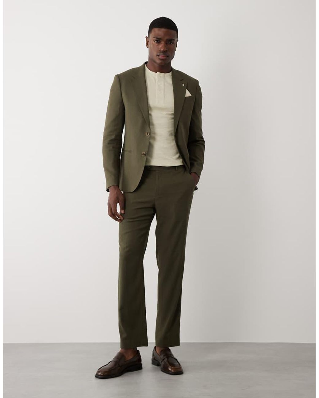 River Island Natural Double Breasted Linen Blend Suit Jacket for men