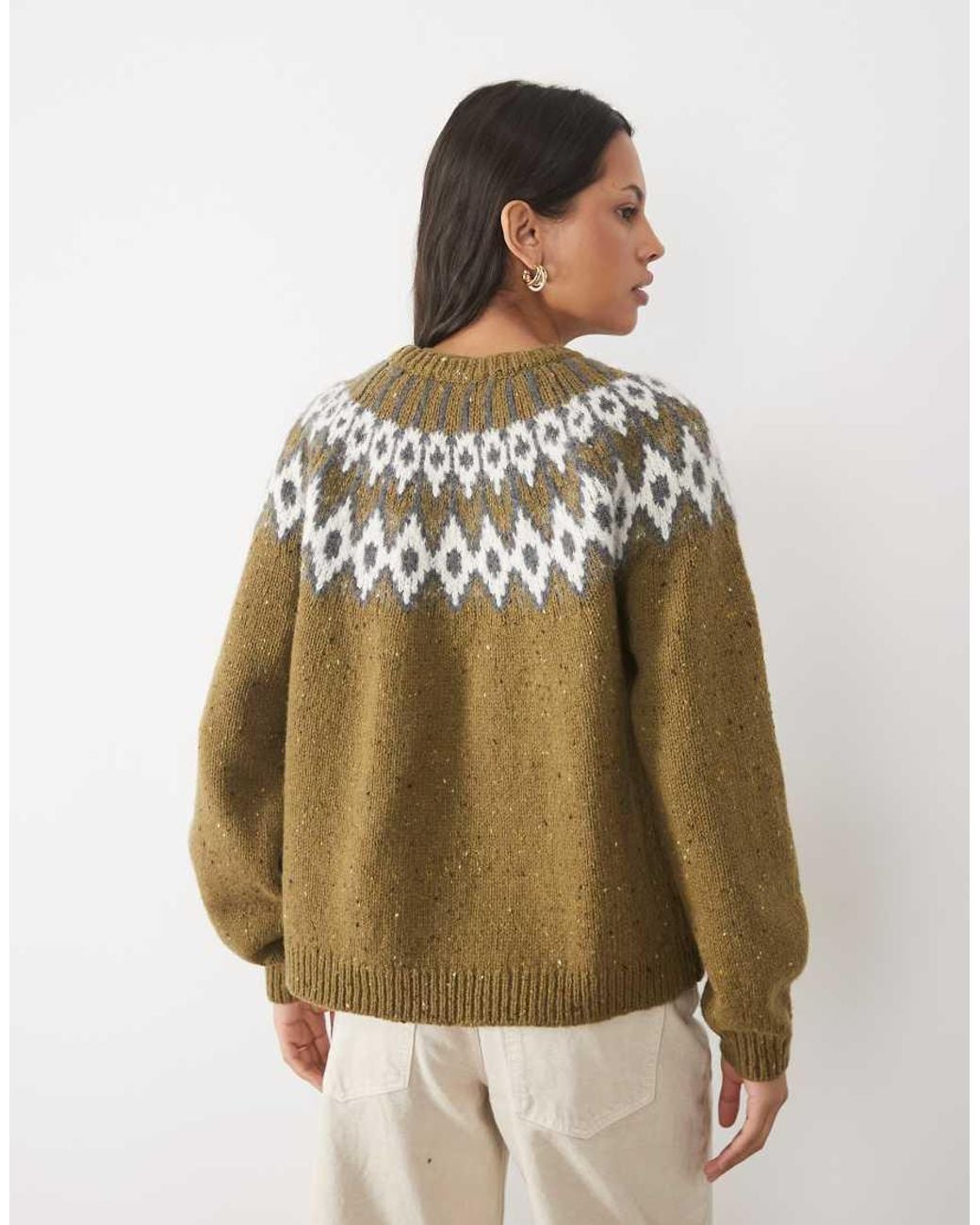 Aware Natural Wool Blend O-Neck Fairisle Knitted Jumper