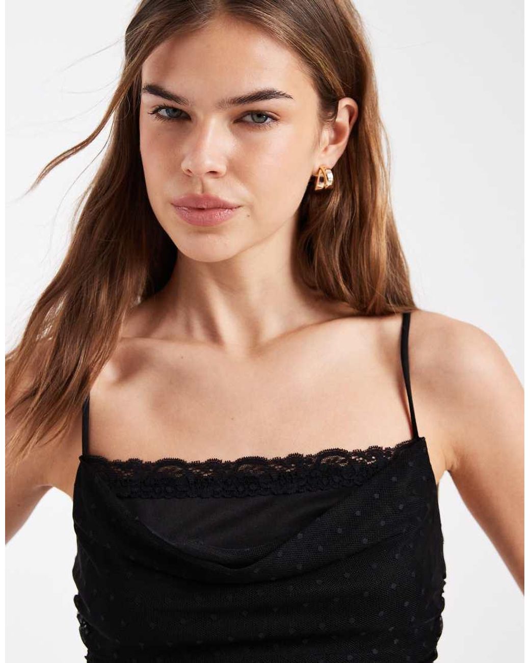 Miss Selfridge Black Ruched Polka Dot Top