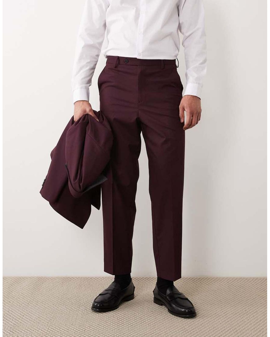 ASOS Red Relaxed Tape Suit Pants for men