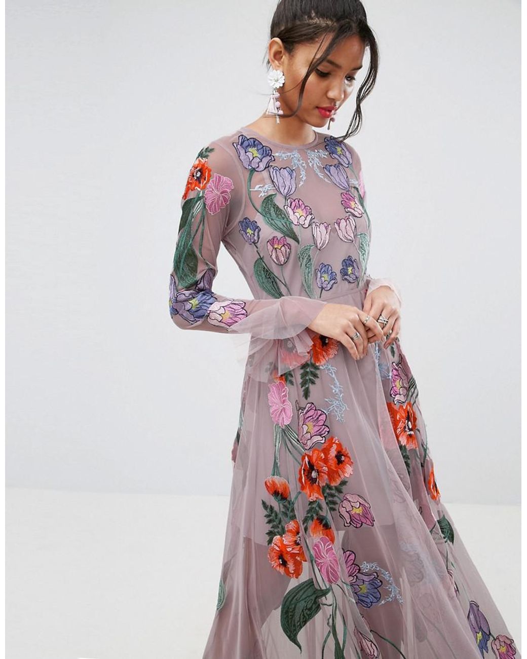 asos floral embroidered maxi dress ASOS DESIGN plunge neck all over floral embroidered maxi dress