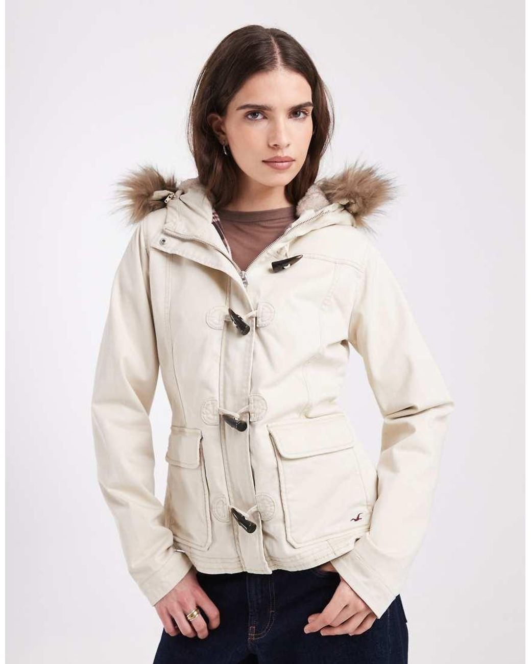 Hollister Natural Longline toggle Detail Parka With Hood