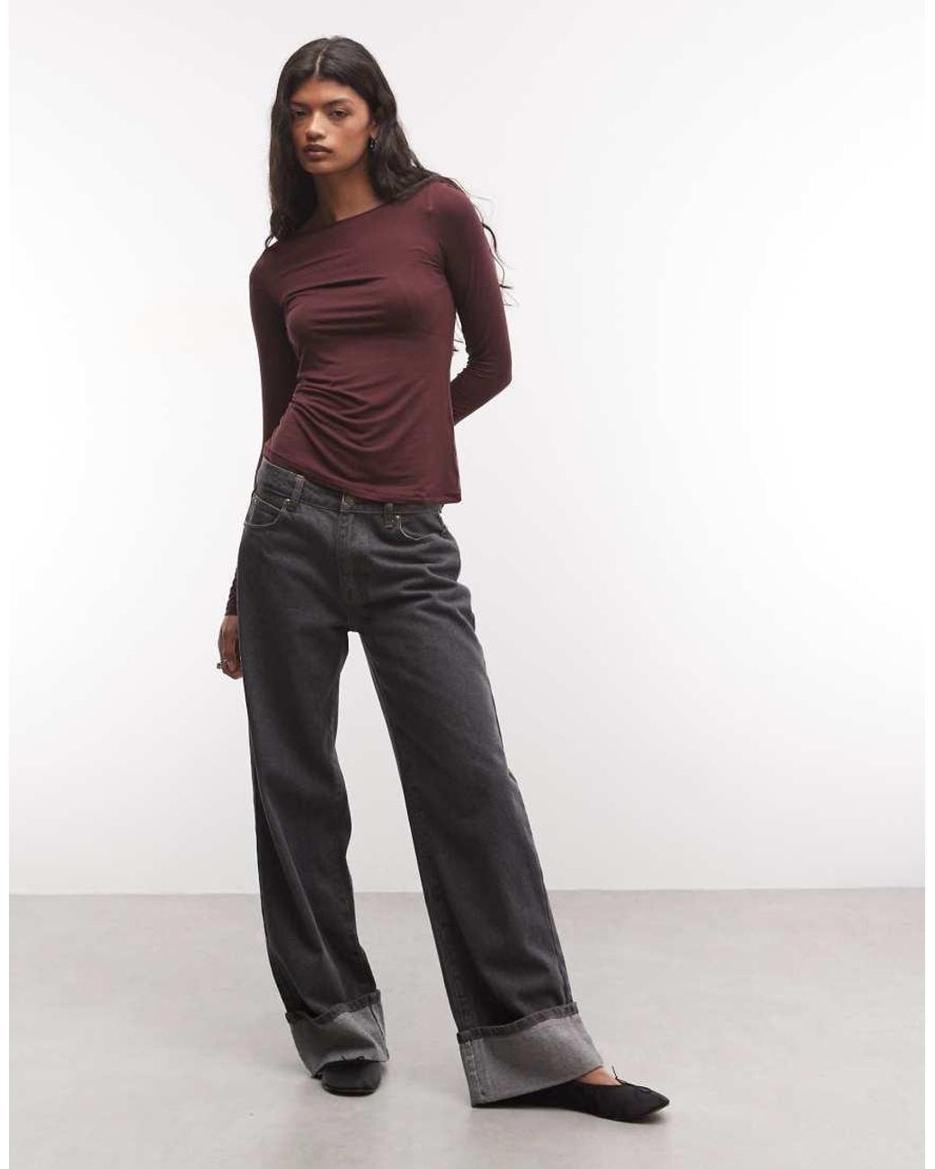 Monki Purple Boatneck Semi Sheer Long Sleeve Top