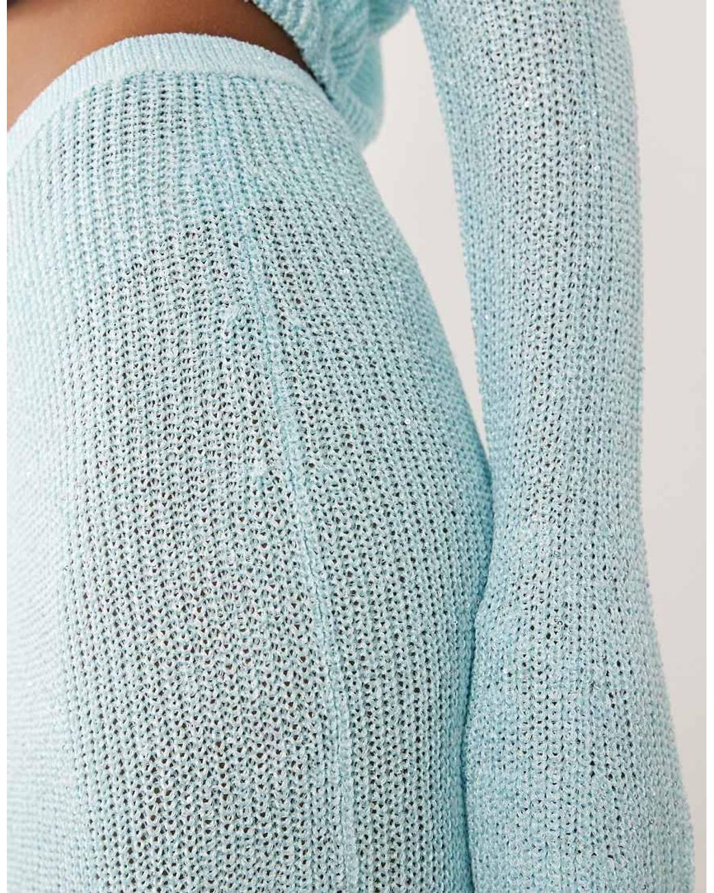 Wanderdoll Blue Gigi Metallic Knit Beach Maxi Skirt